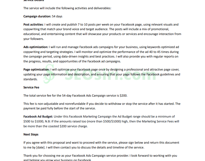What Facebook Ads Service Proposal do we accept to reach the target audience & generate Leads on Meta?
