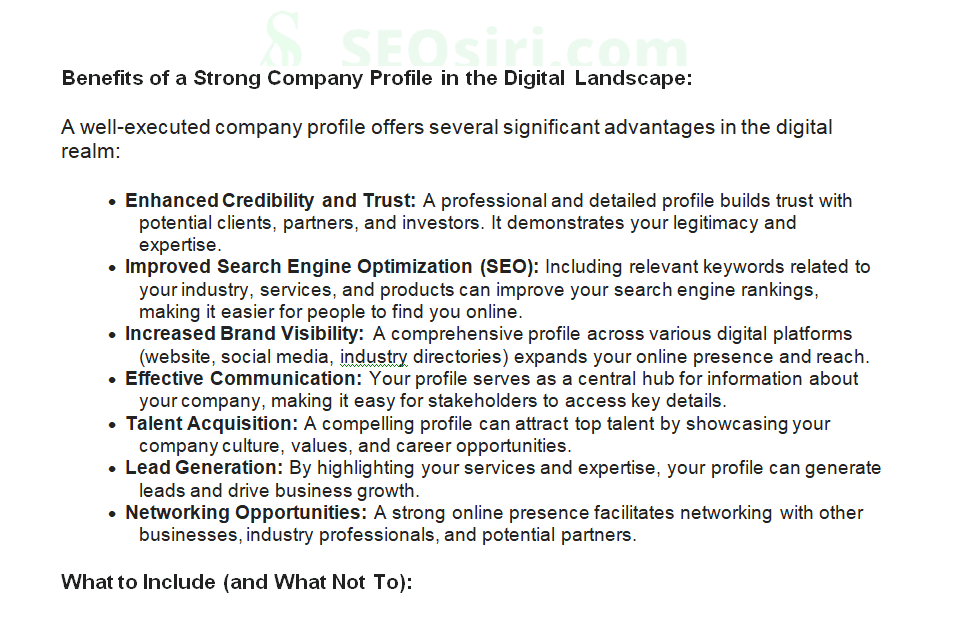 Crafting a Comprehensive Company Profile: Emphasizing Hierarchy, Benefits, and Digital Integration