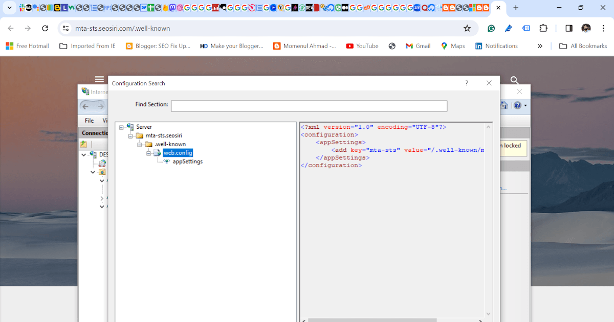How do I host the MTA-STS policy file URL on IIS?