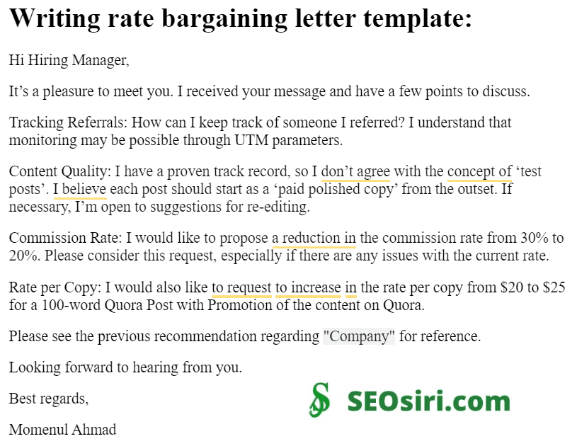 How to write a writing rate bargaining letter to write a 100-word social media post?